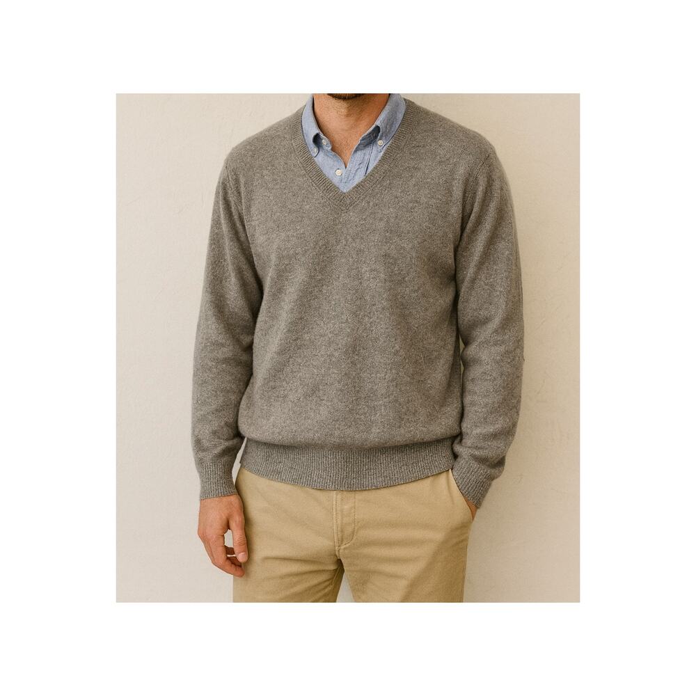 Forte Gray Cashmere Sweater Size XL V-Neck Long Sleeve Preppy Luxe Dad Classic